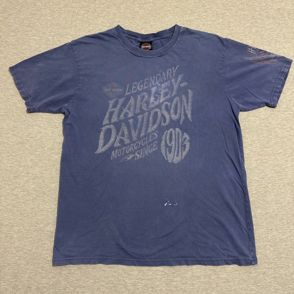 Harley Davidson Red River Wichita Falls Legendary Since 1903 Tee Slate Blue XL